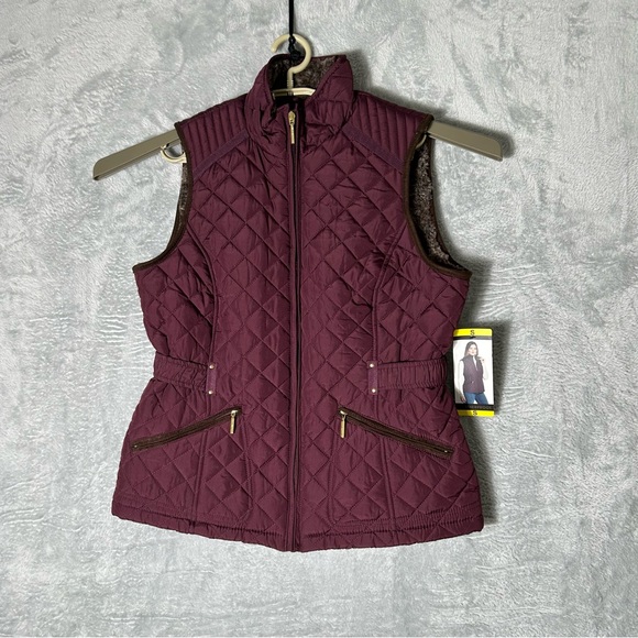 Weatherproof Vest Womens Small Faux Fur Lining Zip Quilted Mahogany Adjustable - Picture 1 of 14